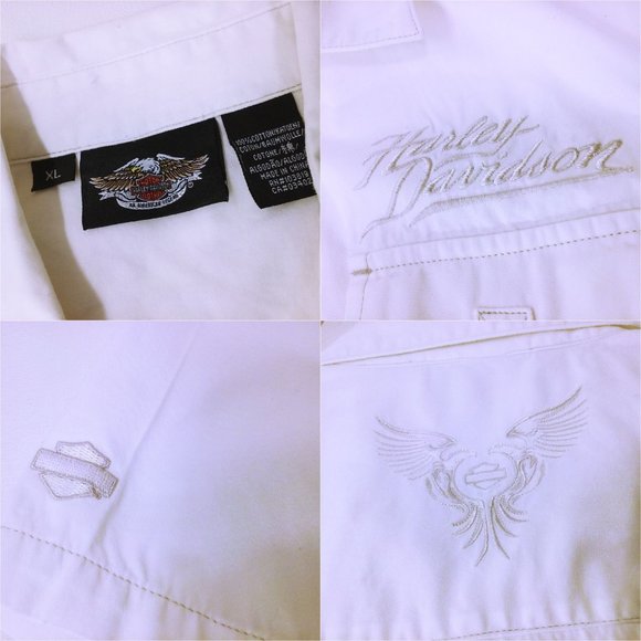 2008 Harley Davidson Blouse SSL Top Shirt Ladies-XL Pockets Buckles Logo White - Picture 9 of 10